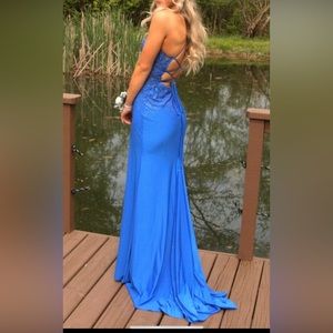 Royal Blue Sparkly Prom Dress with lace